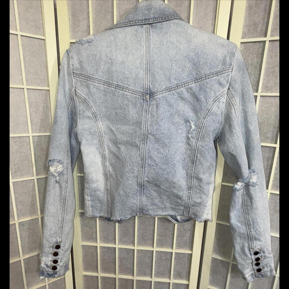 Revolve Retrofête Vivienne Denim Distressed Preppy Designer Jacket SMALL - Picture 10 of 15